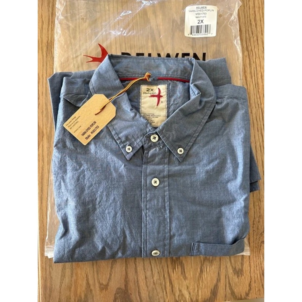 NEW Relwen Yarn Dyed Poplin Shirt XXL Blue Long Sleeve Button Down NWT